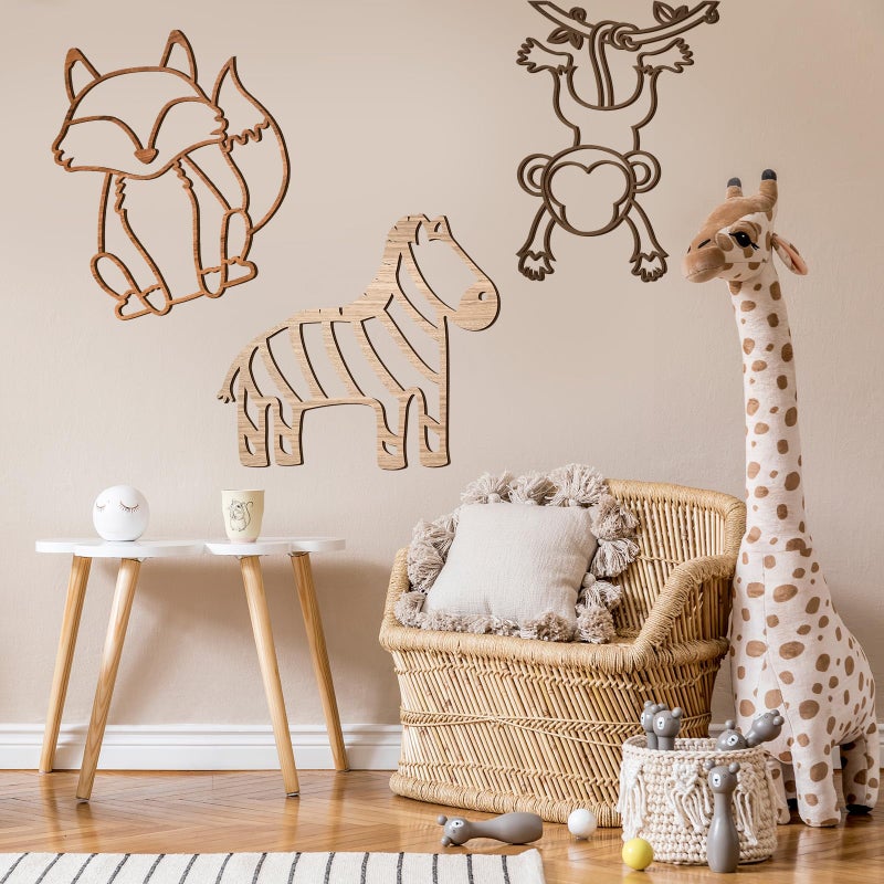 Soaoo 9 Pcs Jungle Animal Woodland Decor Safari Nursery Wall Art Animal Theme Wall Decor Jungle Theme Nursery Decor for Baby Girls Boys Toddler Bedroom Playroom Classroom Decorations - Image 4
